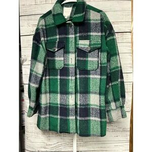 AVEC LES FILLES Plaid Shacket Oversized Green Navy White Women's Size‎ Medium